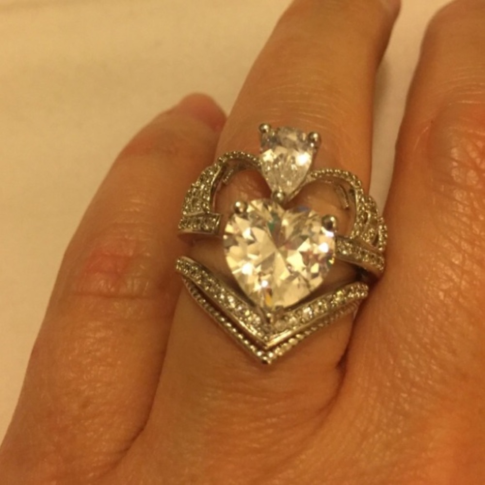 Ring Set Silver Crown and Heart w/ CZ stones